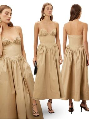 Ronny Kobo Carmine Dress Beige Spaghetti Strap Cotton Size XS $398